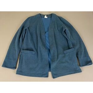 Vintage Weekenders Cardigan Sweater‎ Blazer Women's Large Teal Blue Knit *Flaws